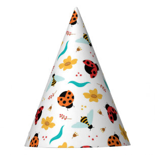 Gorro De Fiesta Mariquitas y Abejas Coloridas en un Entorno Floral
