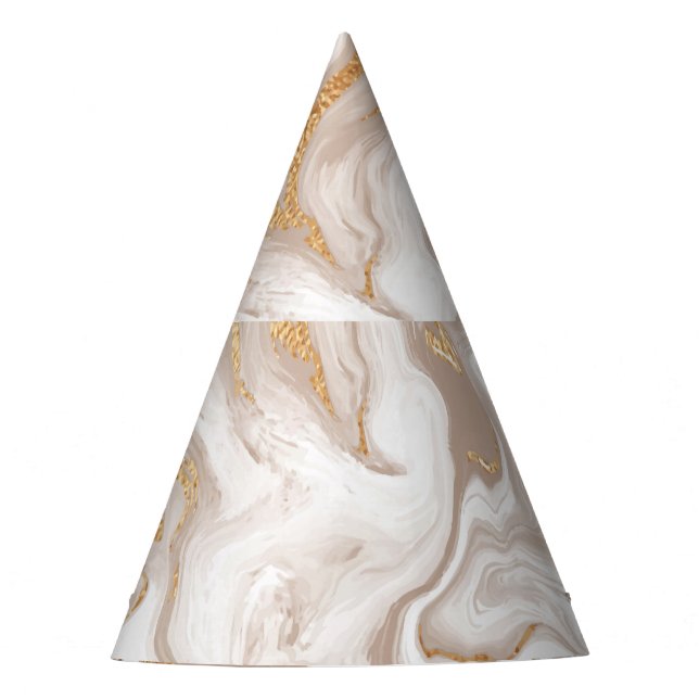 Gorro De Fiesta Mármol beige líquido, arte de oro. (Anverso)
