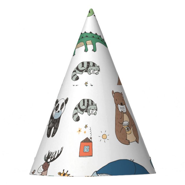 Gorro De Fiesta Máscara animal infantil, patrón de virus. (Anverso)