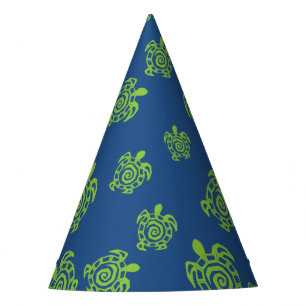 Gorro De Fiesta Materia verde y azul de la tortuga del fiesta