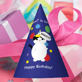 Gorro De Fiesta Meow es el gato feliz cumpleaños negro y blanco Ki