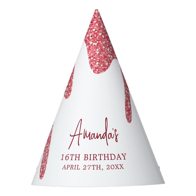 Gorro De Fiesta Moda Rosa Dorado Purpurina Dulce 16 Cumpleaños (Anverso)