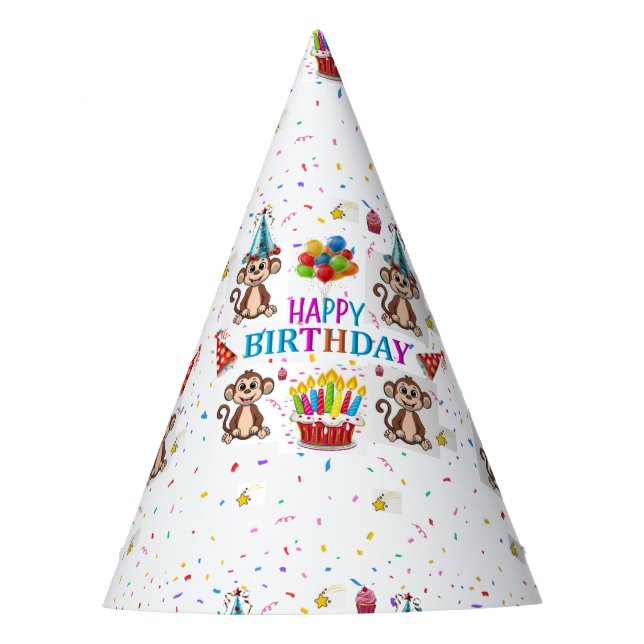 Gorro De Fiesta Monkey Cupcakes Happy Birthday Paper  (Anverso)