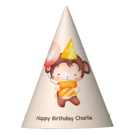 Gorro De Fiesta Mono lindo bebé con globo y torta, cumpleaños