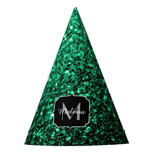 Gorro De Fiesta Monograma de brillo falso verde esmeralda (Anverso)