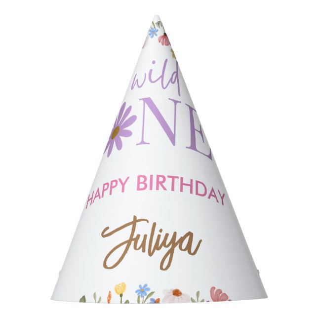 Gorro De Fiesta morado de flores silvestres 1er cumpleaños (Anverso)