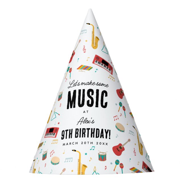 Gorro De Fiesta Musical Instruments Music Theme Birthday Party (Anverso)