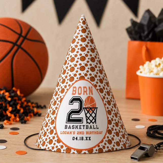 Gorro De Fiesta Nacido para Baloncesto | Deportes  Cumpleaños 2do  (Born 2 Basketball | Sports Boy's 2nd Birthday Party Hat)