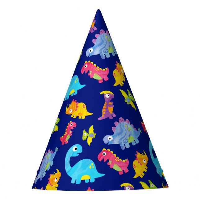 Gorro De Fiesta Nacimiento de dinosaurios del patrón azul de la ma (Anverso)