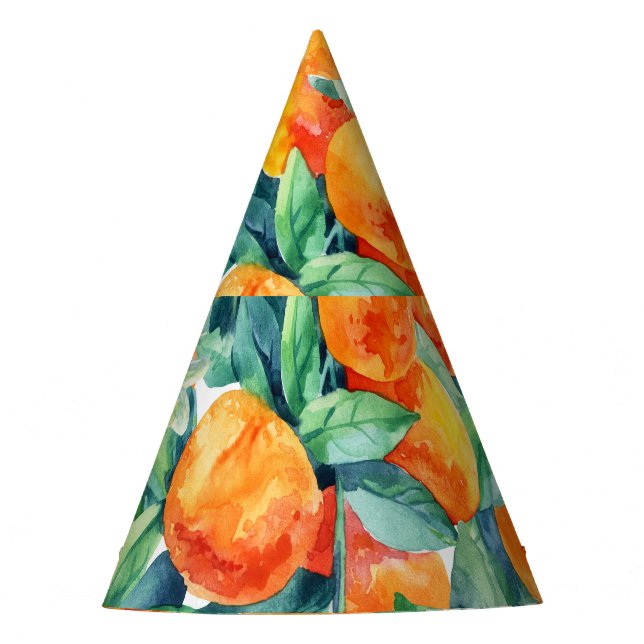Gorro De Fiesta Naranja mandarino: Ilustracion retro acuarela (Anverso)