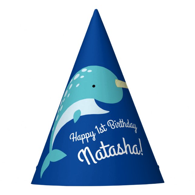 Gorro De Fiesta Narwhals Ocean Cute Primer Fiesta de cumpleaños te (Anverso)