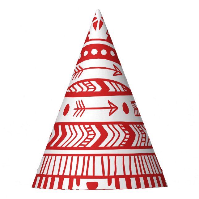 Gorro De Fiesta Nativo Americano: Doodle de tinta roja. (Anverso)