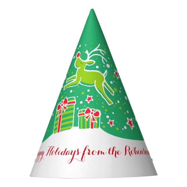 Gorro De Fiesta Navidades renos sobre regalos personalizados verde (Anverso)