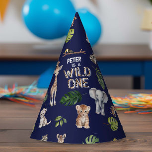Gorro De Fiesta Navy Blue Jungle Animales salvajes Un primer cumpl