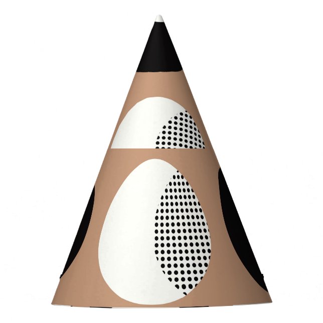 Gorro De Fiesta Negro, círculos blancos, fondo marrón. (Anverso)