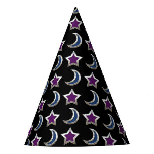 Gorro De Fiesta Negro púrpura de plata del modelo de las estrella