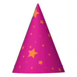 Gorro De Fiesta Neon Pink Fairy Naranja Stars Chica Cumpleaños
