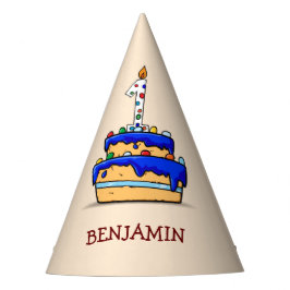 Gorro De Fiesta Niño 1 cumpleaños, 1 sobre dulce pastel azul