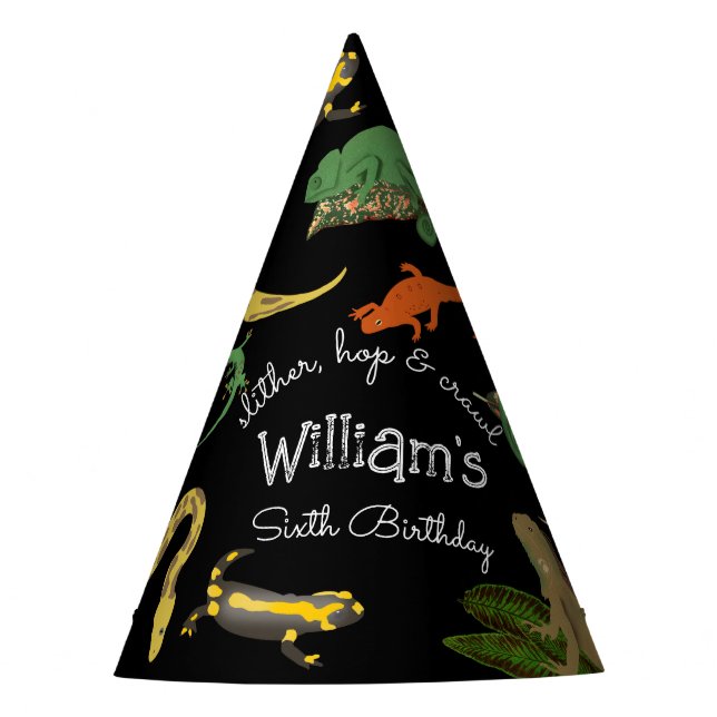 Gorro De Fiesta Niños Reptiles, Lizards y Anfibios Cumpleaños (Anverso)