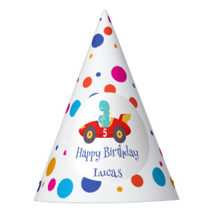 Gorro De Fiesta Nombramiento del niño de carreras rojas de Dinosau