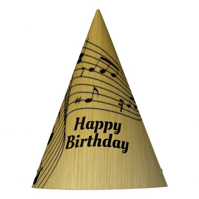 Gorro De Fiesta Notas musicales doradas cepilladas (Anverso)