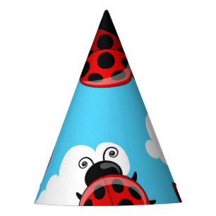Gorro De Fiesta Nubes blancas de cielo azul Ladybug rojo insecto e