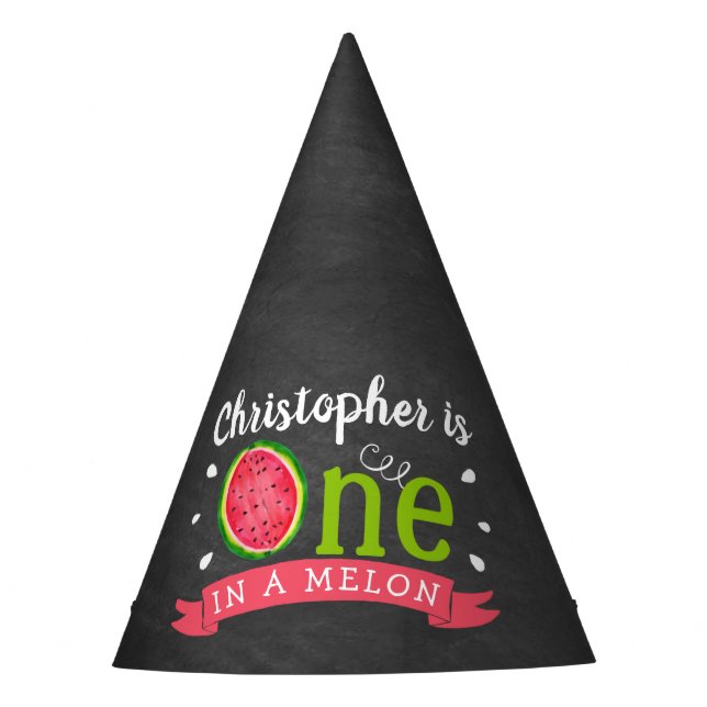 Gorro De Fiesta One In A Melon Chalkboard Primer cumpleaños (Anverso)