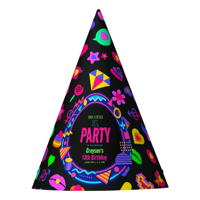 Gorro De Fiesta our little Retro Neon 80's Birthday child (Anverso)