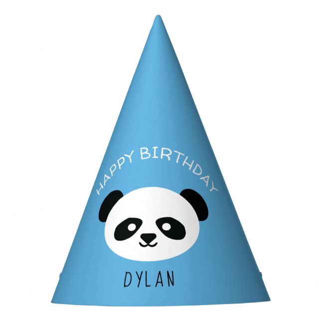 Gorro De Fiesta Panda Bear personalizado Kawaii Birthday Boys Blue (Anverso)