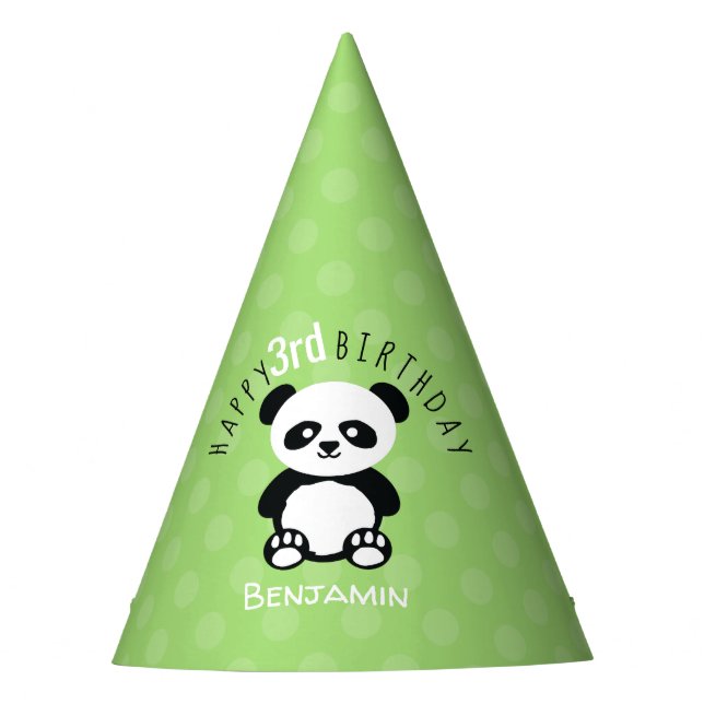 Gorro De Fiesta Panda Kawaii Birthday Green personalizado para niñ (Anverso)