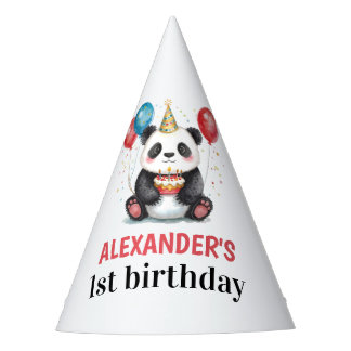 Gorro De Fiesta Panda lindo con globos y pastel primer cumpleaños