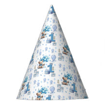 Papel de osito azul feliz cumpleaños 1er. Cumpleañ
