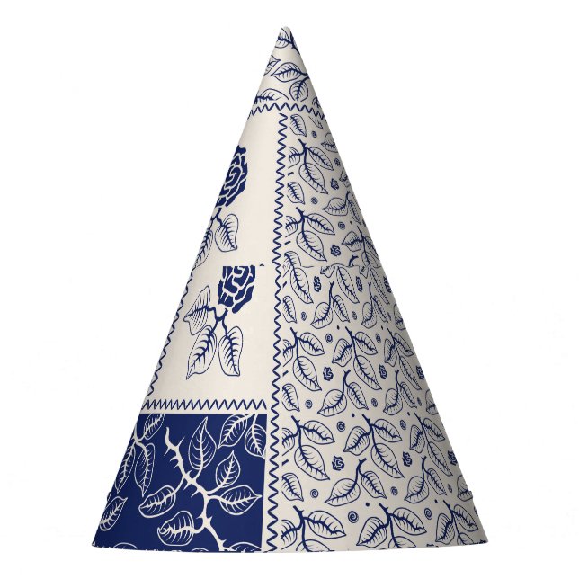 Gorro De Fiesta Parche floral azul índigo beige (Anverso)