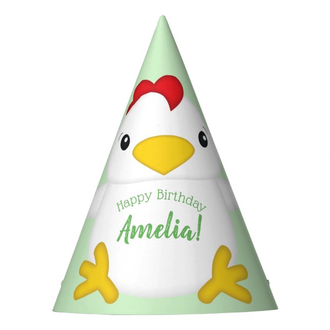 Gorro De Fiesta Partido del cumpleaños del pollo Verde (Anverso)