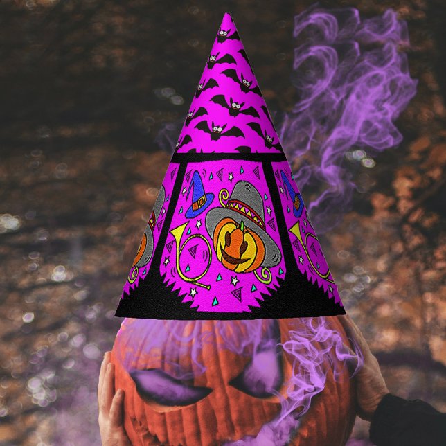 Gorro De Fiesta Partido Halloween Jack O'Lantern Bugle bats Purple (Halloween Party Jack O'Lantern Bugle Bats Purple Party Hat)