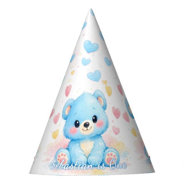 Gorro de fiesta pastel azul para cumpleaños de osi (Anverso)