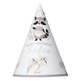 Gorro De Fiesta Pastel Boho Raccoon y Globos Cumpleaños