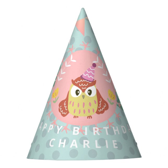 Gorro De Fiesta Pastel Owl Happy Birthday (Anverso)