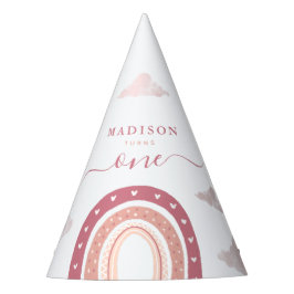 Gorro De Fiesta Pastel Pink Rainbow Boho Nubes Cumpleaños