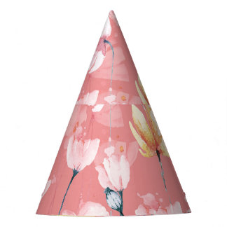 Gorro De Fiesta Pastel Poppies: Floral acuarela sin soldadura.