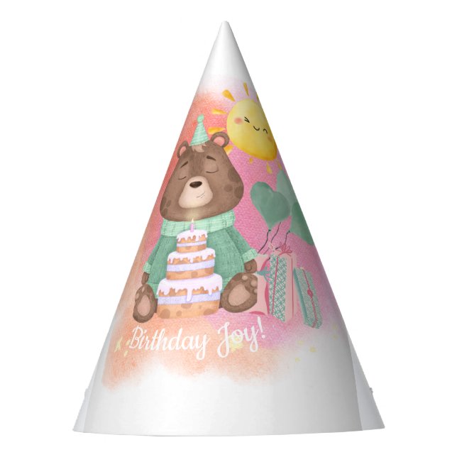 Gorro De Fiesta Pastel Watercolor Bear Birthday Hat (Anverso)