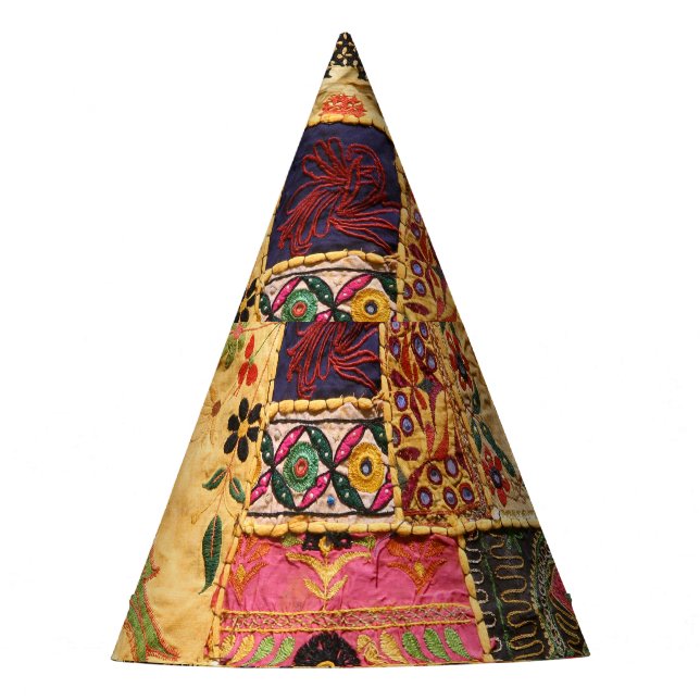 Gorro De Fiesta Patchwork indio: Ropa del mercado de Hampi. (Anverso)