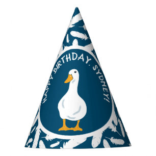 Gorro De Fiesta Pato blanco y plumas Naval cumpleaños azul