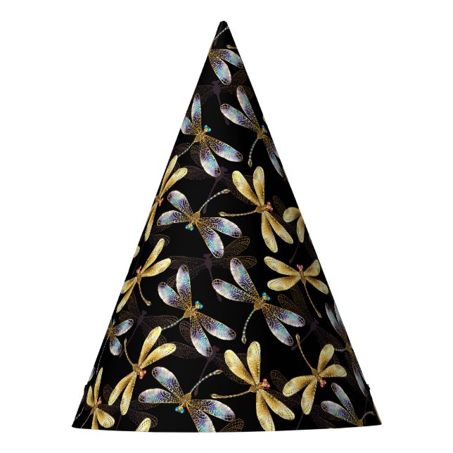 Gorro De Fiesta Patrón continuo con libélulas doradas (Anverso)