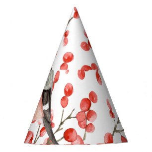 Gorro De Fiesta Patrón de acuarela de los cerezos rojos