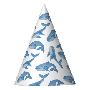 Gorro De Fiesta Patrón de ballenas azules kawaii.