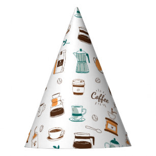 Gorro De Fiesta Patrón de café y café dibujado a mano