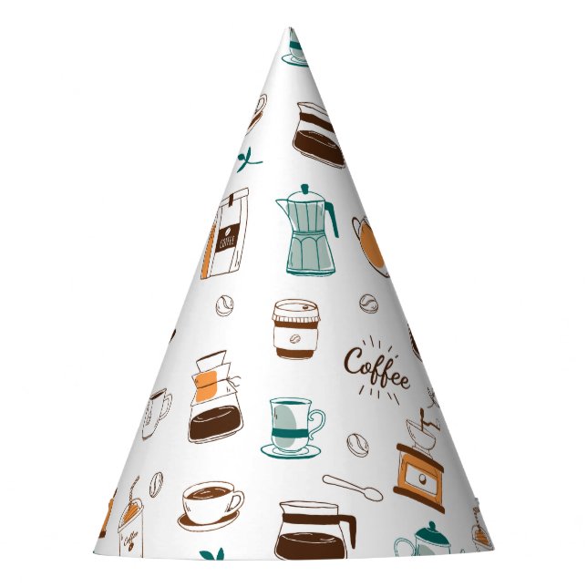 Gorro De Fiesta Patrón de café y café dibujado a mano (Anverso)