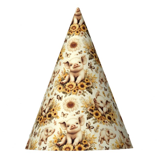 Gorro De Fiesta Patrón de cerdos de girasol cúbico (Anverso)