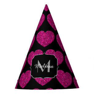 Gorro De Fiesta Patrón de chismes de corazón rosado caliente Monog